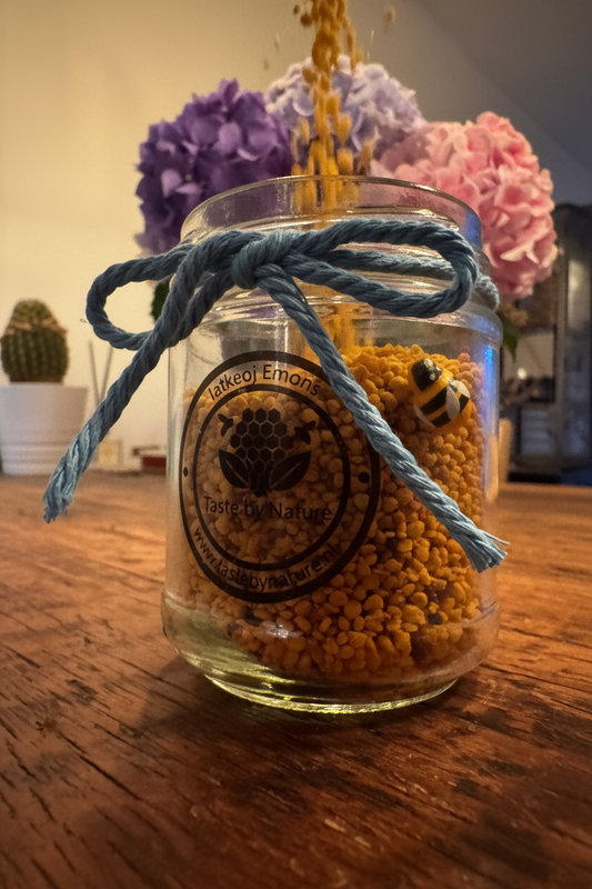 Bee pollen jar being filled