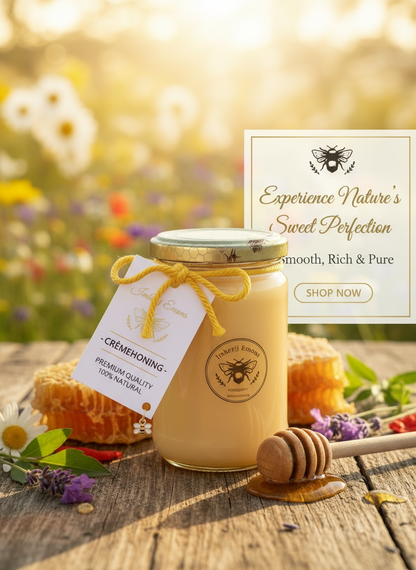 Cremehoning met Zwarte Bij Logo